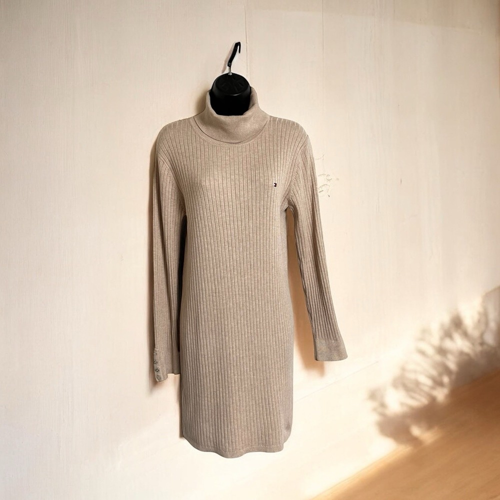 Tommy Hilfiger Womens Sweater Dress Sz M Ribbed Knit Turtleneck Long Sleeve‎